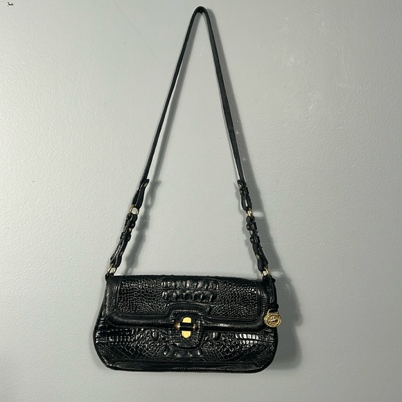 Brahmin Black Melbourne handbag Croc Leather with twist lock Vintage - Picture 2 of 16
